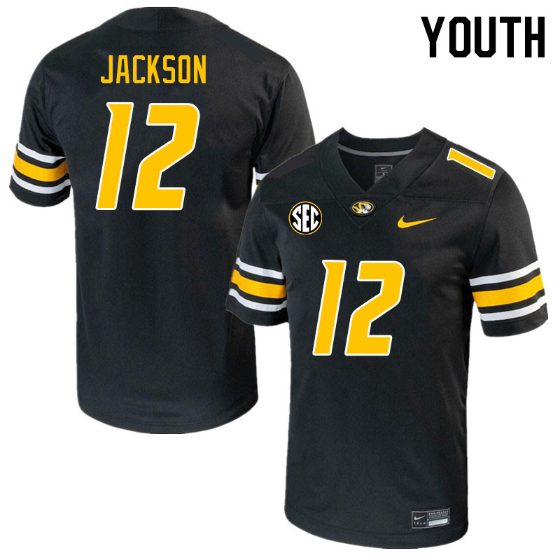 Youth #12 DJ Jackson Missouri Tigers College 2023 Football Stitched Jerseys Sale-Black
